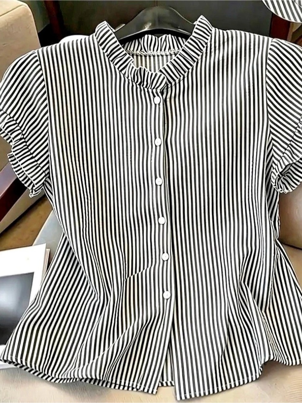 Striped Peplum Blouse in Black & White Like New